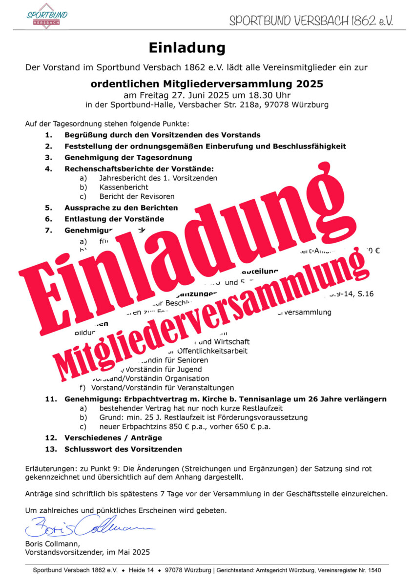 Einladung zur Mitgliederversammlung